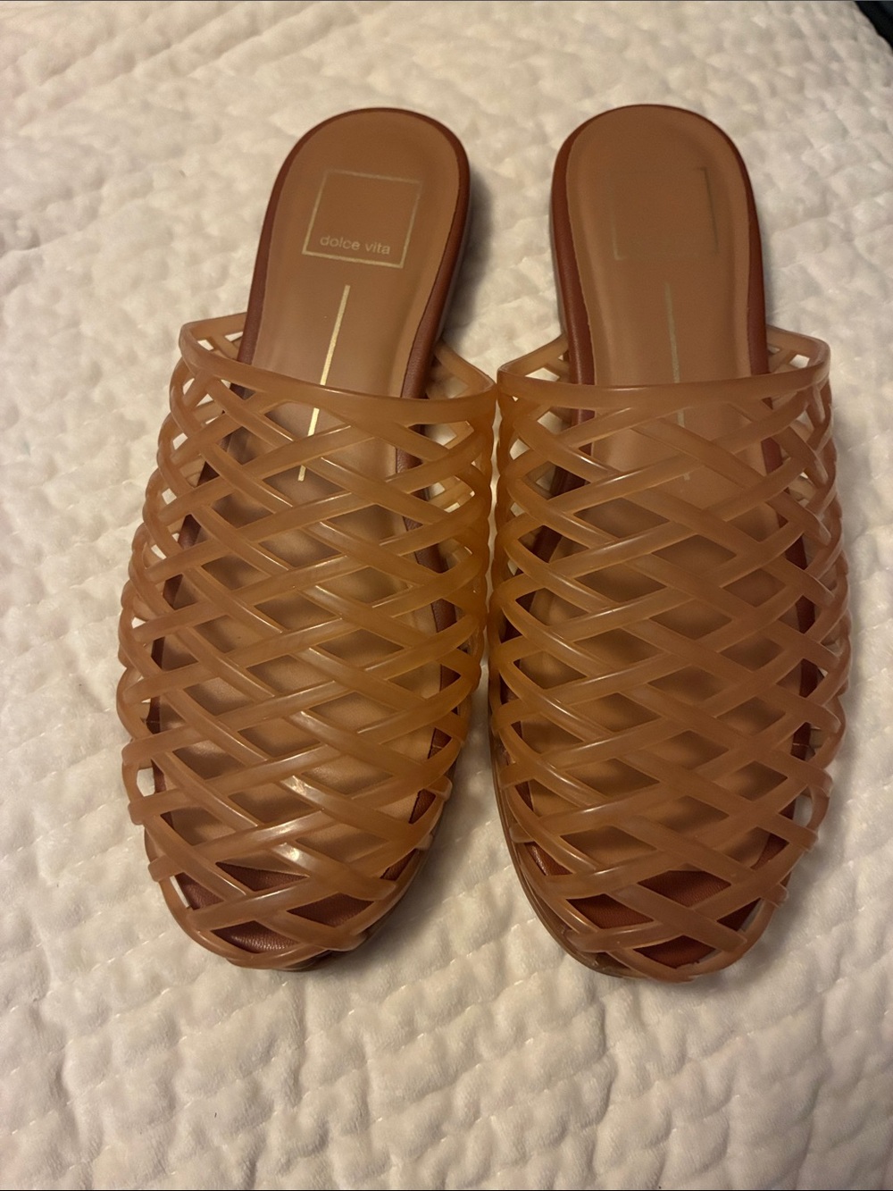 Dolce Vita Ginna Woven Jelly Flat Mules Slip On Slides Whiskey Brown 6.5